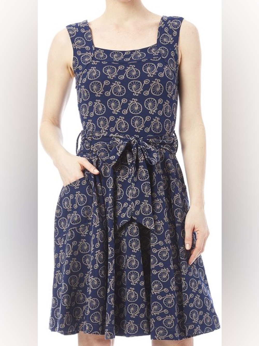 Effie's Heart Navy Bicycle Print Tie-Waist Mini Dress